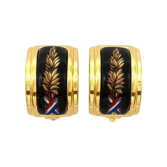 Hermes HERMES enamel earrings GP gold cloisonne black ladies - Picture 1 of 6